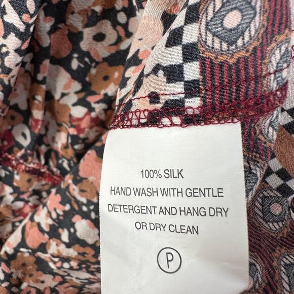 Marie Oliver Catie Midi Dress Size Small Silk Floral Long Sleeve High Neck Pleat - Picture 9 of 13